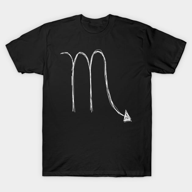 Dark and Gritty Scorpio Zodiac Sign (white) T-Shirt by MacSquiddles